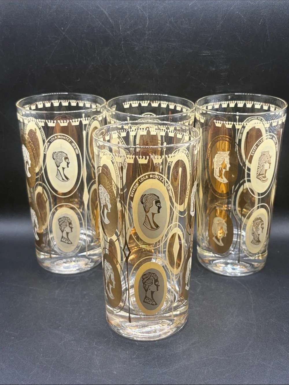 Set 4 Vintage Mid-Century Modern Courtesan / Royal Ladies Highball Glasses Cups